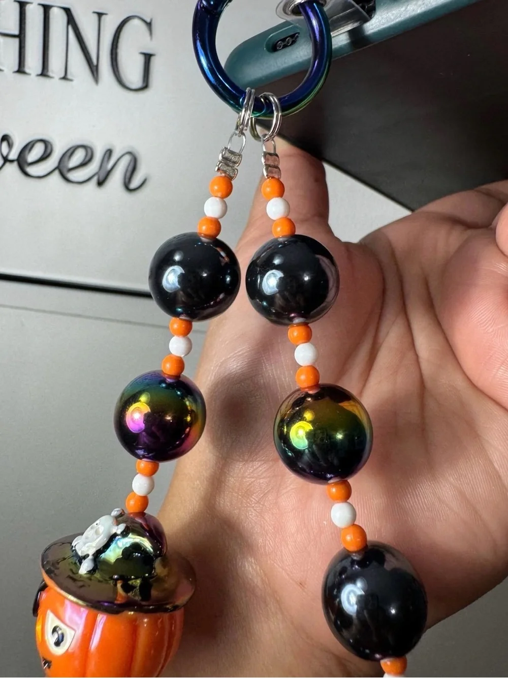 Halloween Pumpkin Pirate Charm Rainbow Chrome Phone/Key/Bag Chain #P547